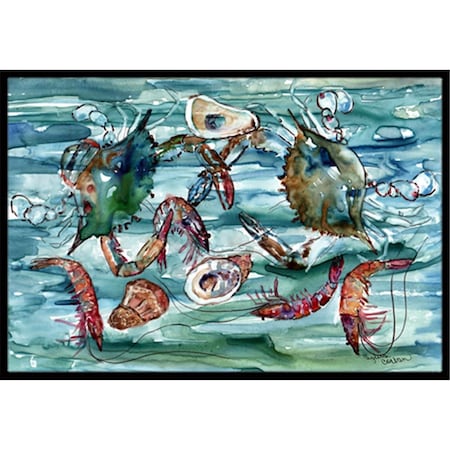 Carolines Treasures Crabs- Shrimp And Oysters In Water Indoor and Outdoor Mat- 24 x 36 in. 8944JMAT